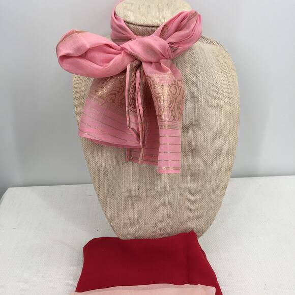 Vintage Accessories - VINTAGE Women's Sheer Chiffon Lot of 3 Floral Print Scarves Wraps Scarf Metallic